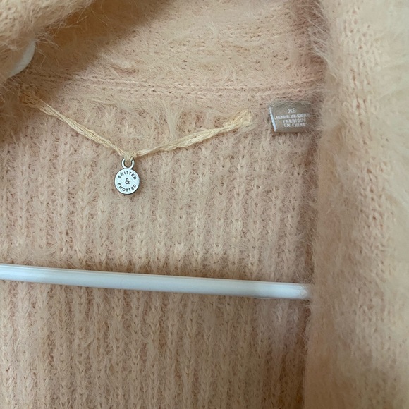 Anthropologie Knitted & Knotted Pink Eyelash Open Front Sweater Cardigan Size XS - Picture 7 of 8